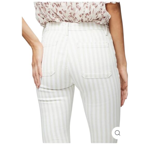 FRAME Women’s Tan+White Striped Le Bardot Crop Flare Raw Edge Denim Pant-size 33 - Picture 3 of 15